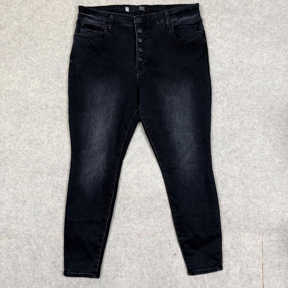 KUT from the Kloth Skinny Jeans 14P 35x25.5 Button Fly Faded Black Edgy Chic